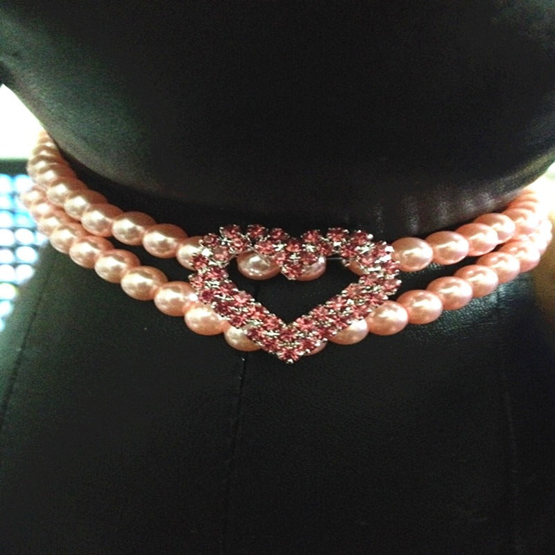 Pet Pearl Collar with Rhinestone Heart for Photo Days