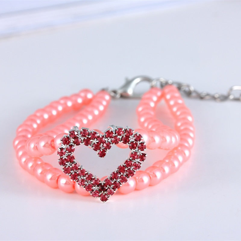 Pet Pearl Collar with Rhinestone Heart for Photo Days