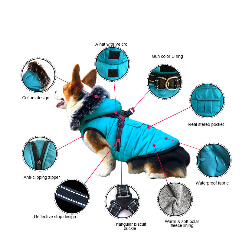 Reflective Winter Dog Coat With Warm Integrated Harness