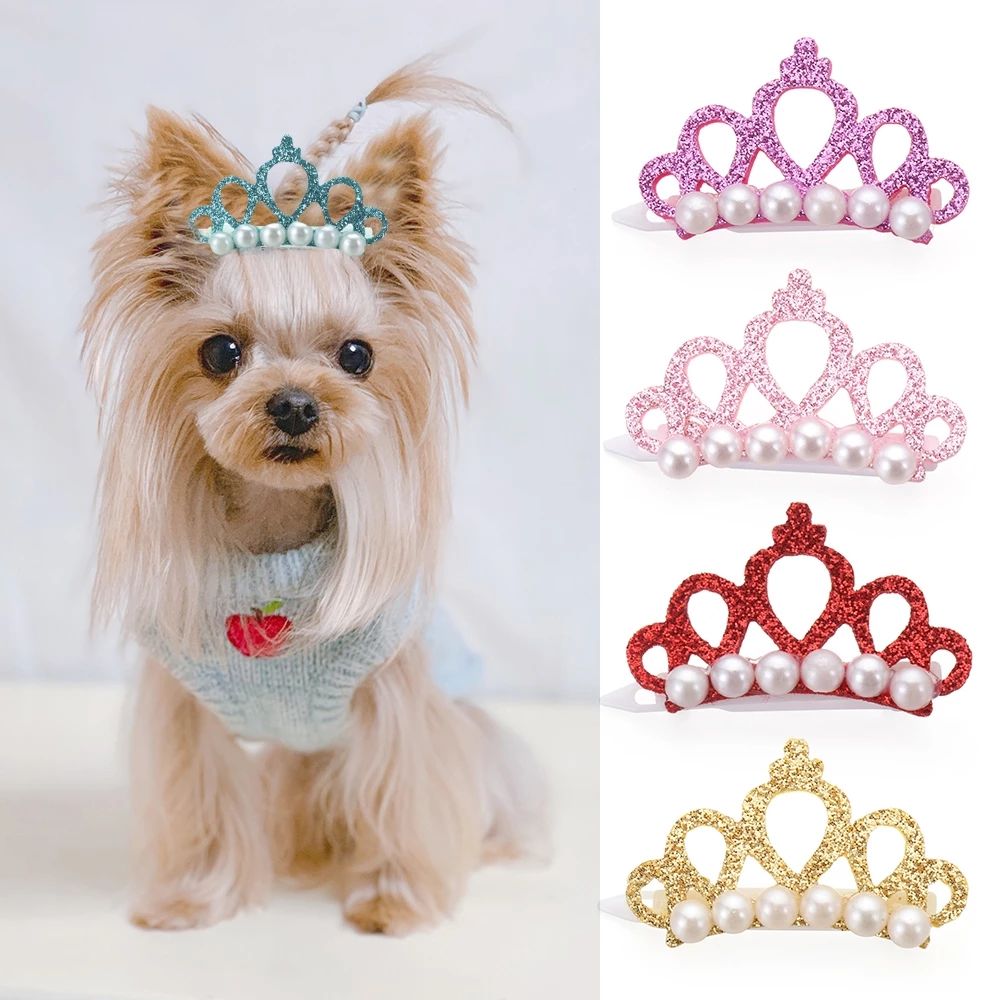Cat Crown Clip – Glitter Pearl Pet Hair Accessory