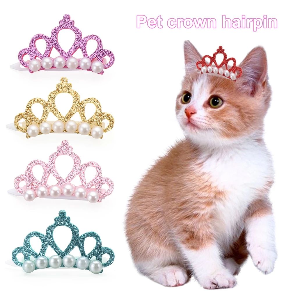 Cat Crown Clip – Glitter Pearl Pet Hair Accessory