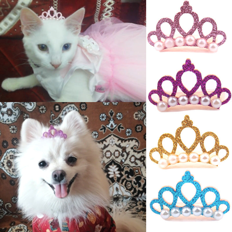 Cat Crown Clip – Glitter Pearl Pet Hair Accessory
