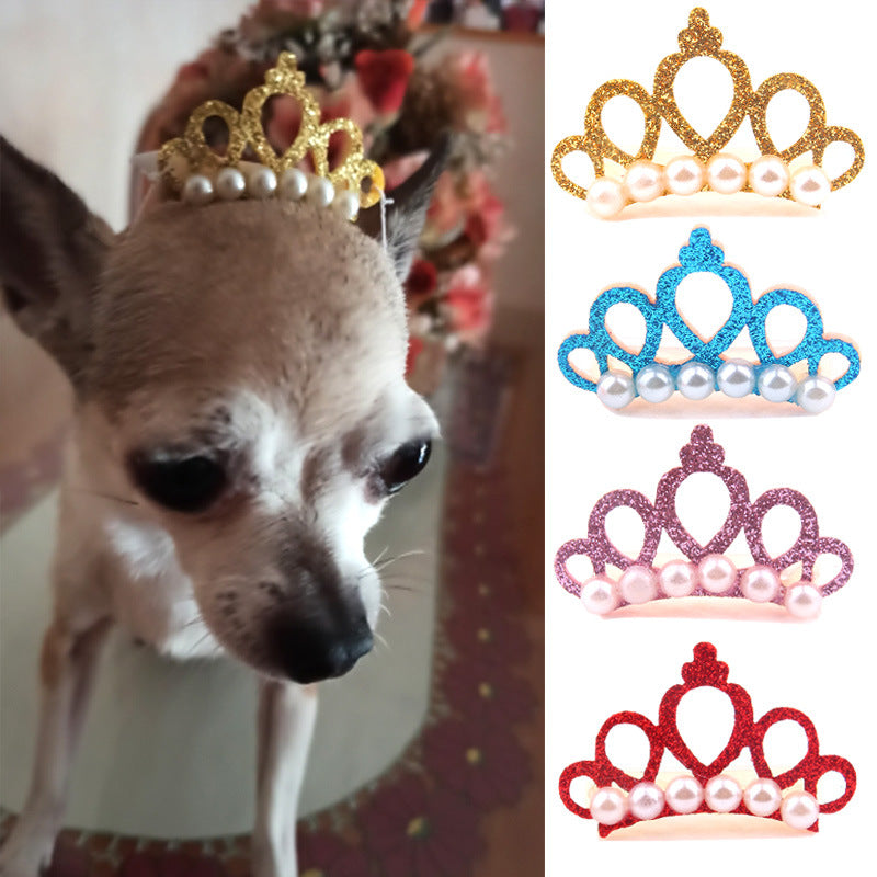 Cat Crown Clip – Glitter Pearl Pet Hair Accessory