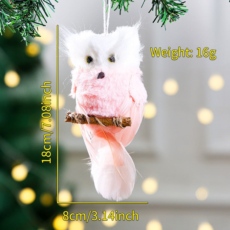Pink Owl Christmas Tree Ornament With Festive Bell