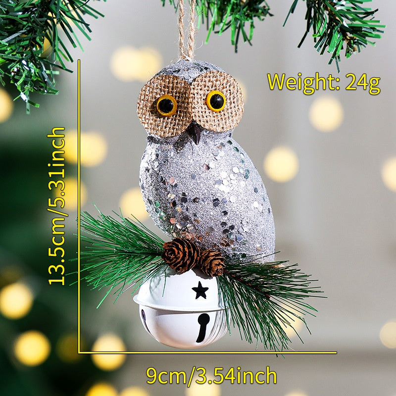 Pink Owl Christmas Tree Ornament With Festive Bell