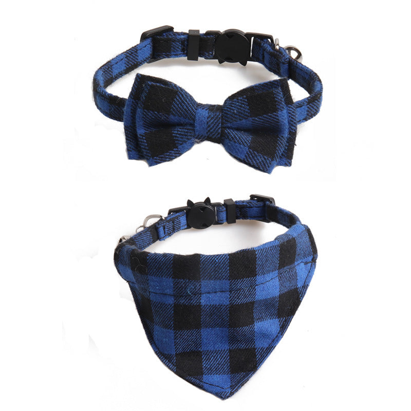 Plaid Cat Collar Set With Bow Tie & Triangle Scarf
