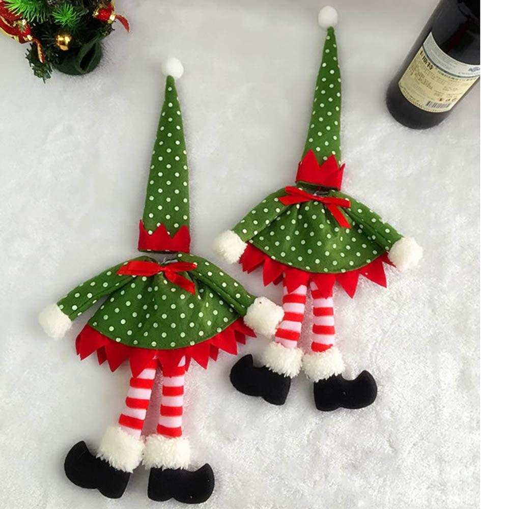 Christmas Wine Bottle Cover for Festive Elf Table Decor