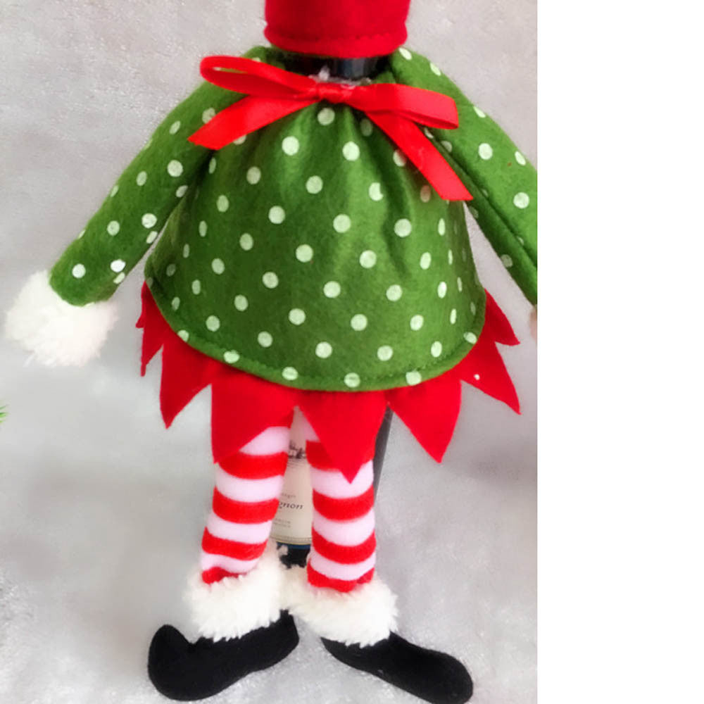 Christmas Wine Bottle Cover for Festive Elf Table Decor
