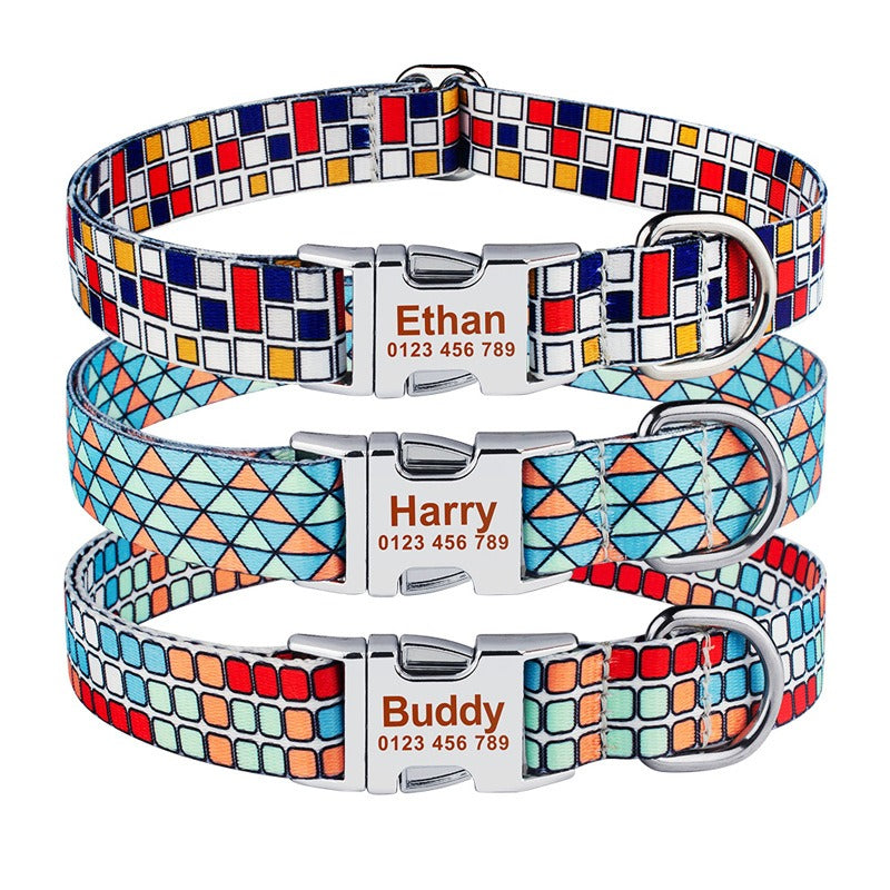 Personalized Printed Dog Collar With Engraved ID Plate
