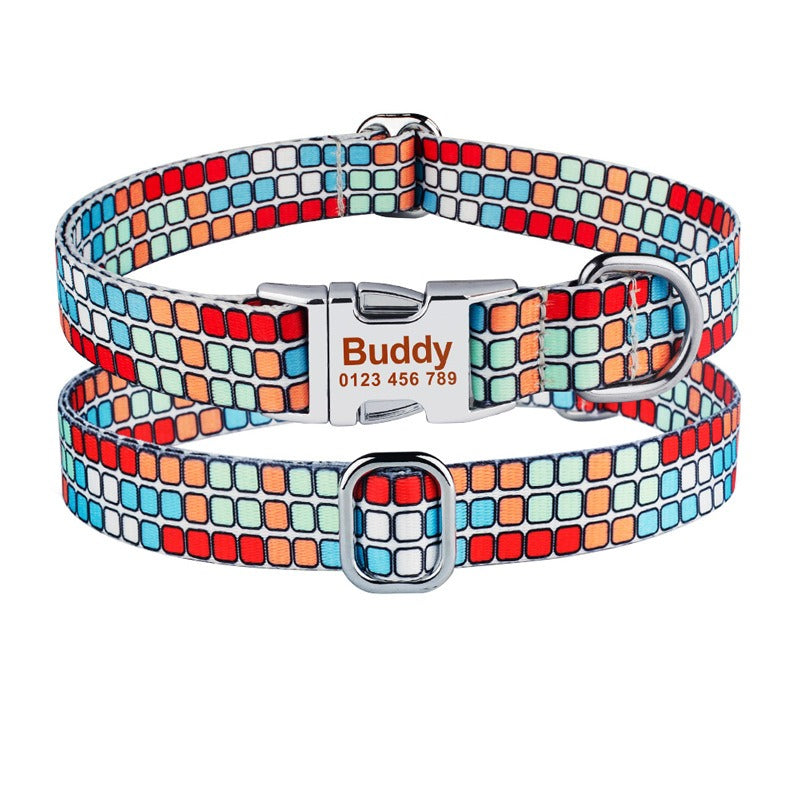 Personalized Printed Dog Collar With Engraved ID Plate