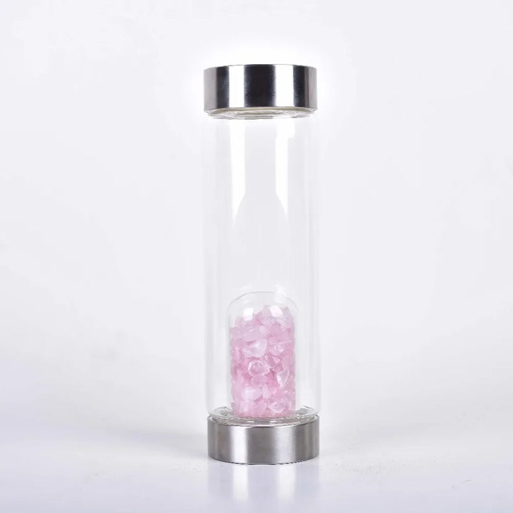 Rose Quartz Glass Water Bottle for Mindful Hydration