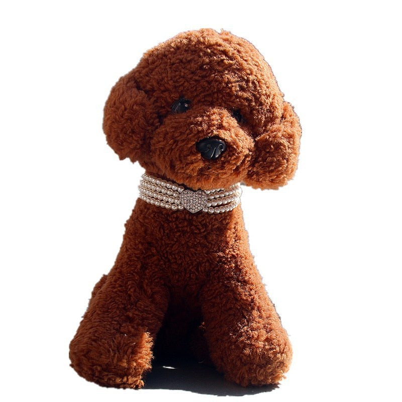 Pearl Necklace Dog Collar with Rhinestone Heart Charm