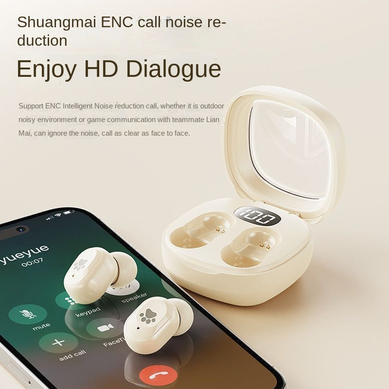 Cream Wireless Earbuds with Touch Control & ENC Calls