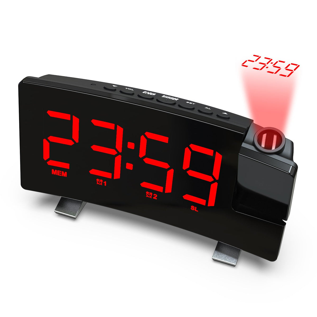 Projection Alarm Clock with Dual Alarms & USB Charge