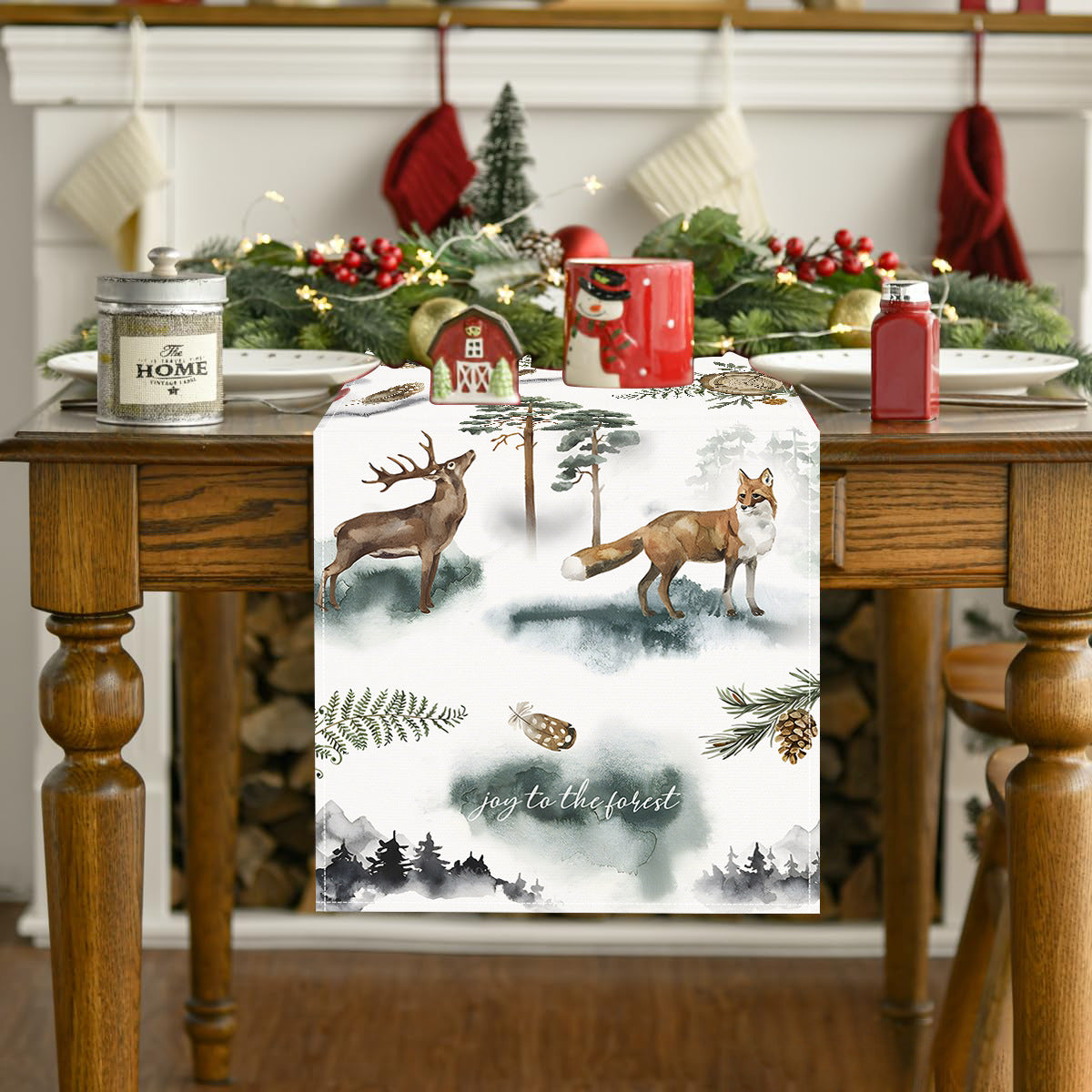Christmas Table Flag | Reindeer Fox Cozy Woodland Decor