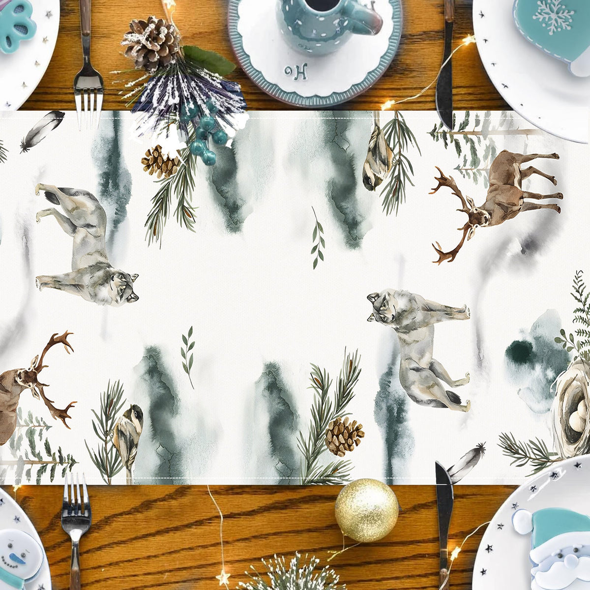 Christmas Table Flag | Reindeer Fox Cozy Woodland Decor