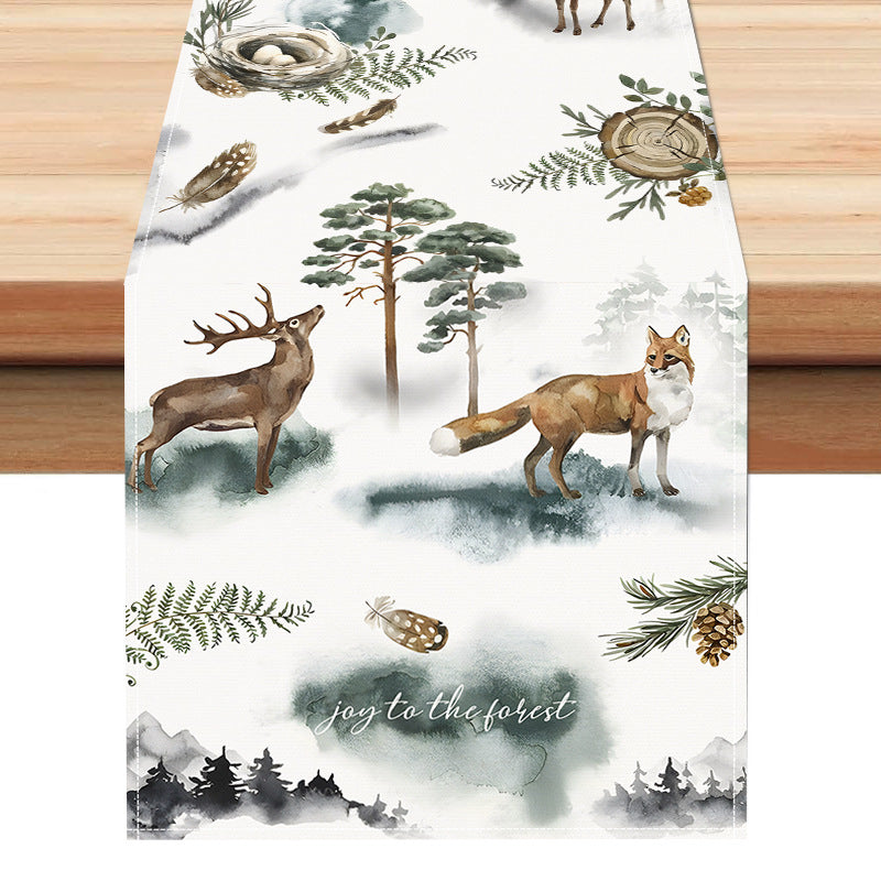 Christmas Table Flag | Reindeer Fox Cozy Woodland Decor