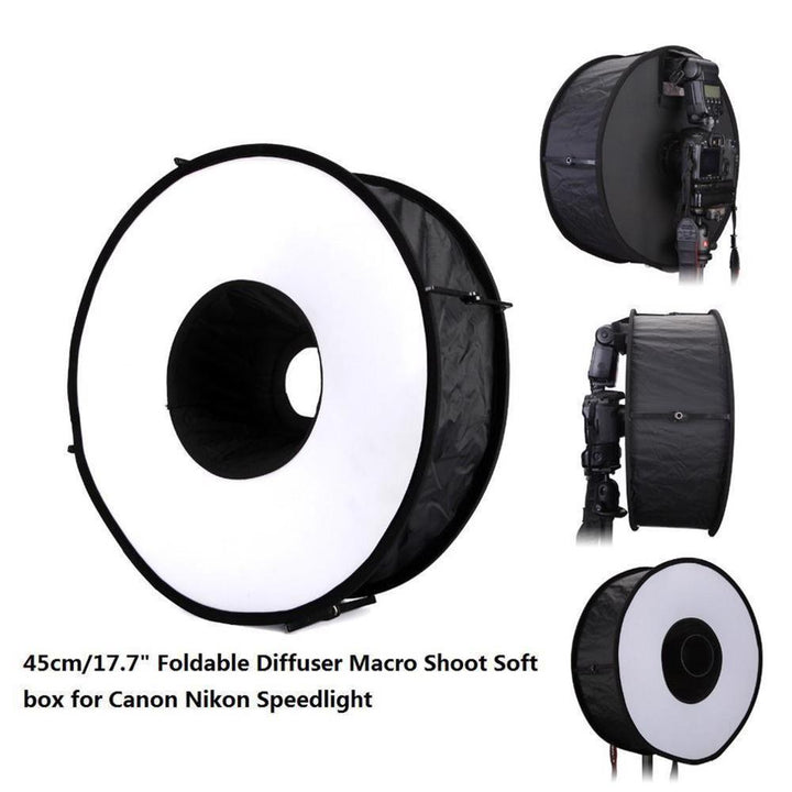 Foldable Round Flash Softbox for Speedlights, 45cm Ring