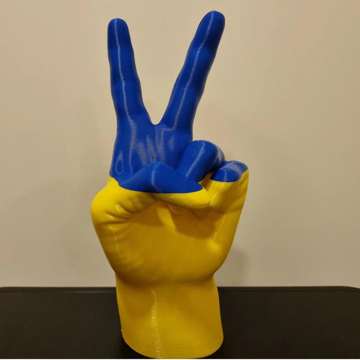 Peace Gesture Sculpture - Blue Yellow Statement Decor