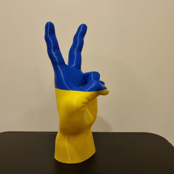 Peace Gesture Sculpture - Blue Yellow Statement Decor