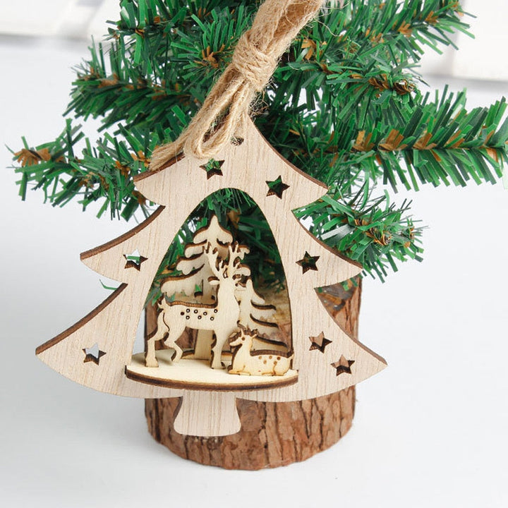 Wooden Christmas Tree Ornaments for Rustic Woodland Decor