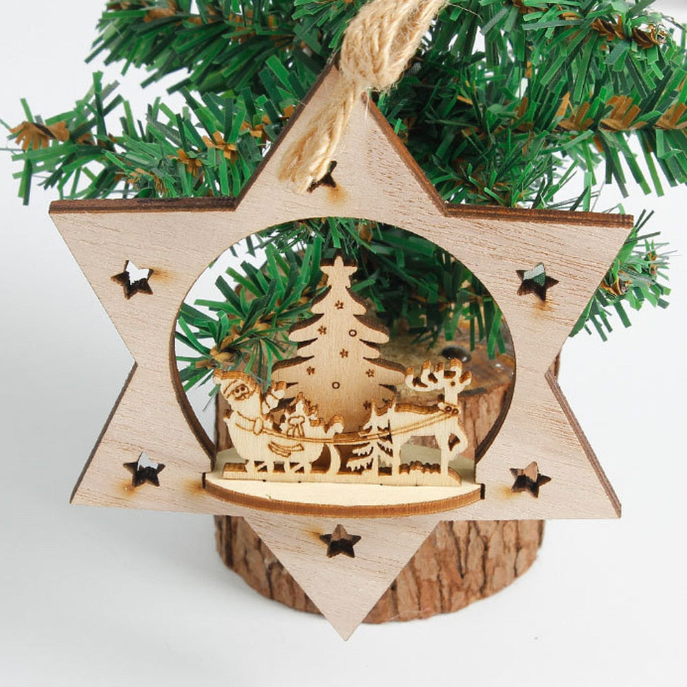 Wooden Christmas Tree Ornaments for Rustic Woodland Decor