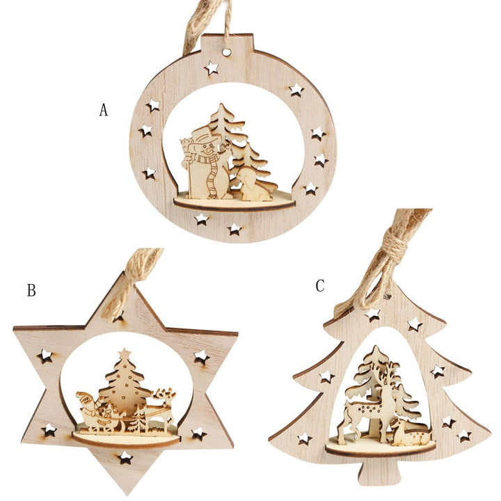 Wooden Christmas Tree Ornaments for Rustic Woodland Decor