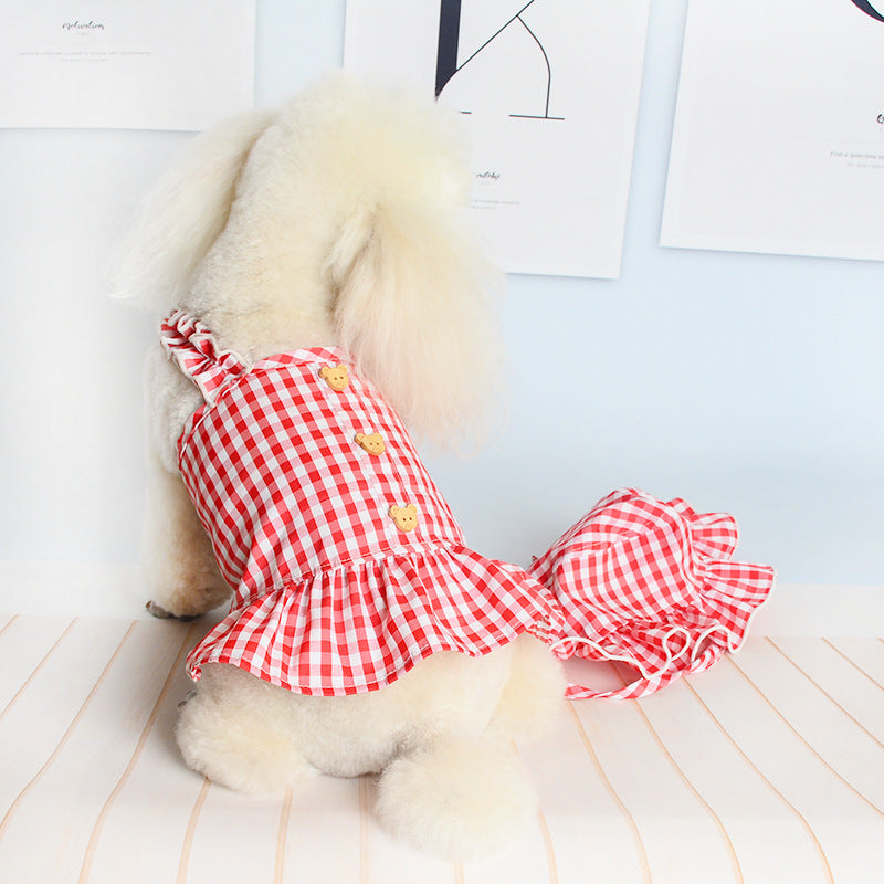 Gingham Pet Dress With Matching Ruffled Headpiece
