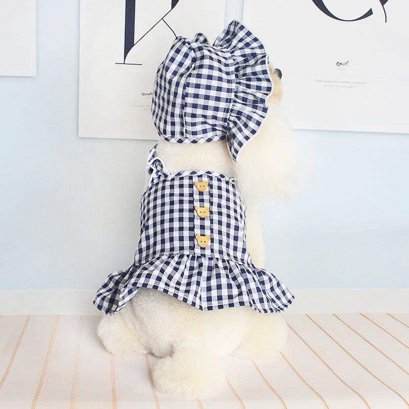Gingham Pet Dress With Matching Ruffled Headpiece