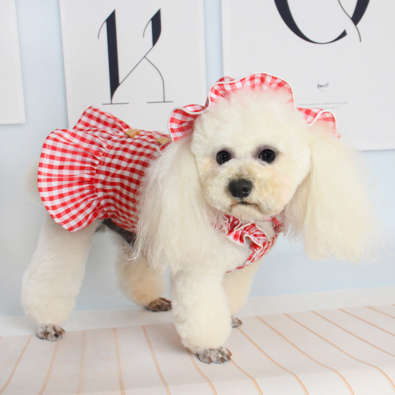 Gingham Pet Dress With Matching Ruffled Headpiece