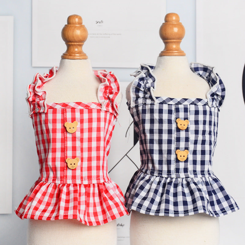 Gingham Pet Dress With Matching Ruffled Headpiece
