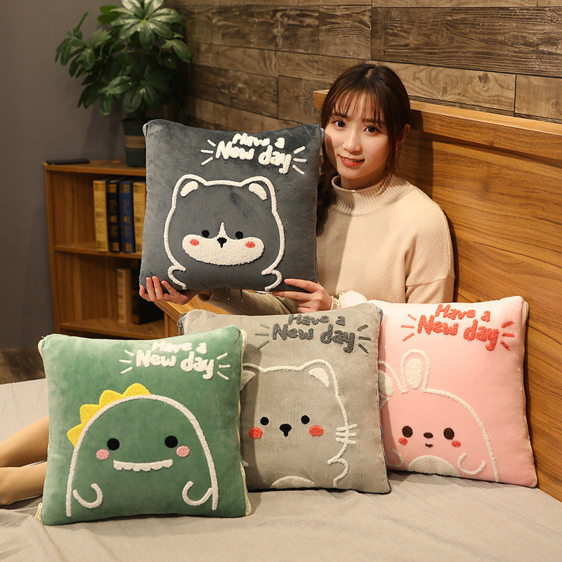 Embroidered Plush Pillow Quilt for Cozy Lounging and Naps