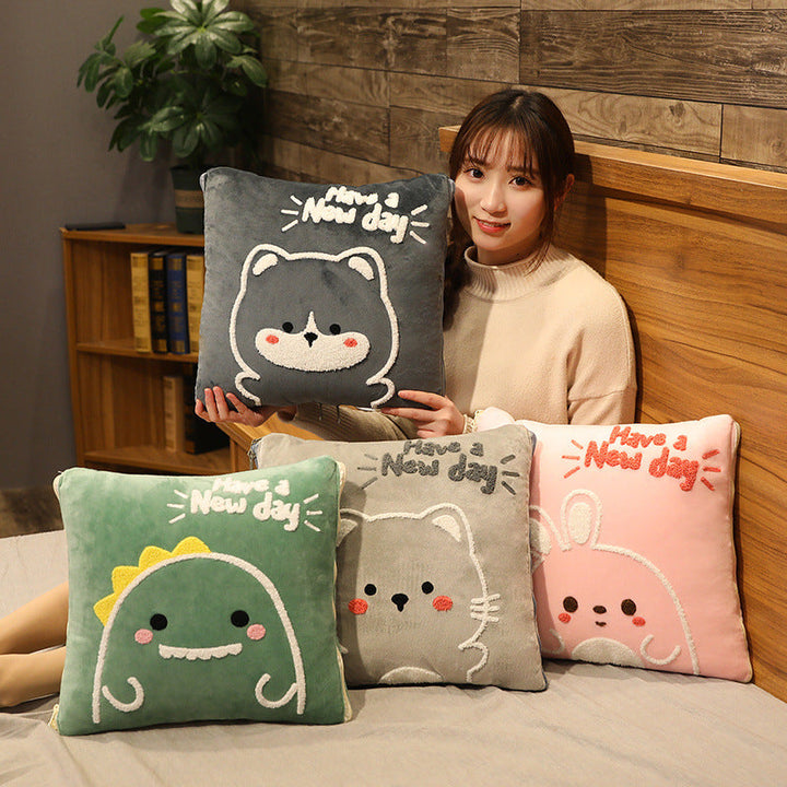 Embroidered Plush Pillow Quilt for Cozy Lounging and Naps