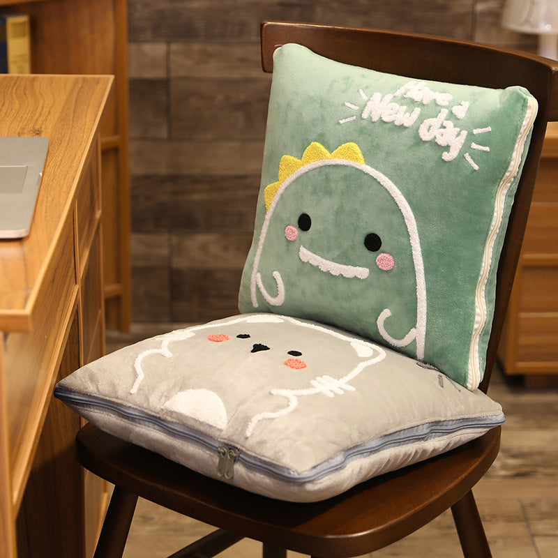 Embroidered Plush Pillow Quilt for Cozy Lounging and Naps