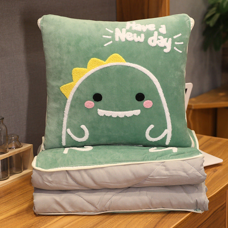 Embroidered Plush Pillow Quilt for Cozy Lounging and Naps