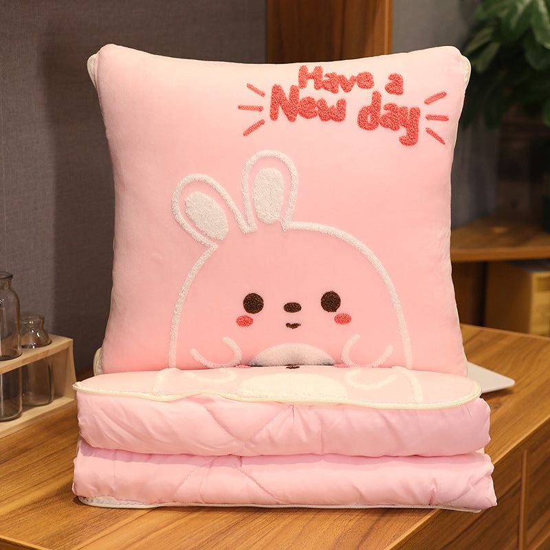 Embroidered Plush Pillow Quilt for Cozy Lounging and Naps
