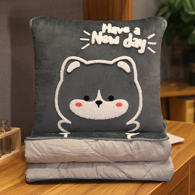 Embroidered Plush Pillow Quilt for Cozy Lounging and Naps