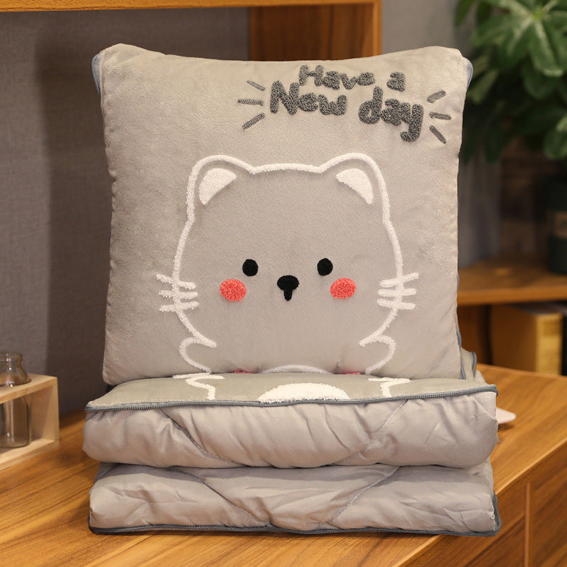 Embroidered Plush Pillow Quilt for Cozy Lounging and Naps