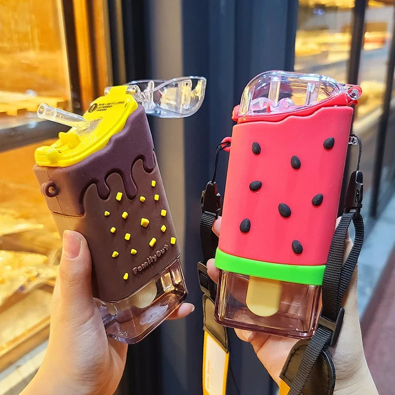 Kids Popsicle Water Bottle With Straw, Leakproof Tritan