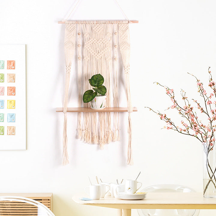 Macramé Wall Shelf for Boho Display and Light Storage