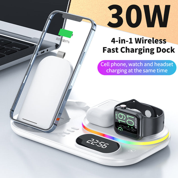 Wireless Charging Dock with Clock, RGB Light & Stand