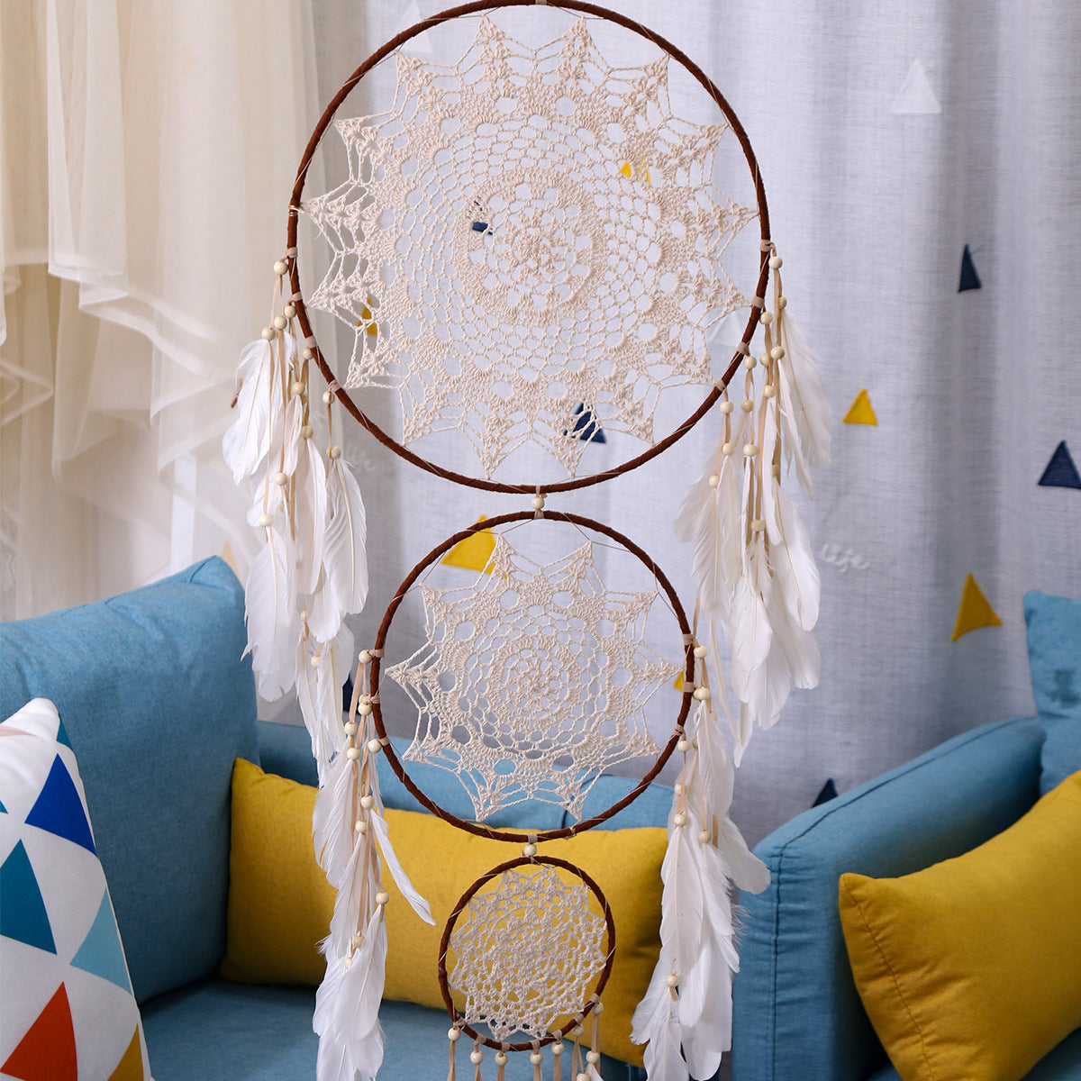 Three-Ring Dream Catcher Wall Decor for Boho Rooms