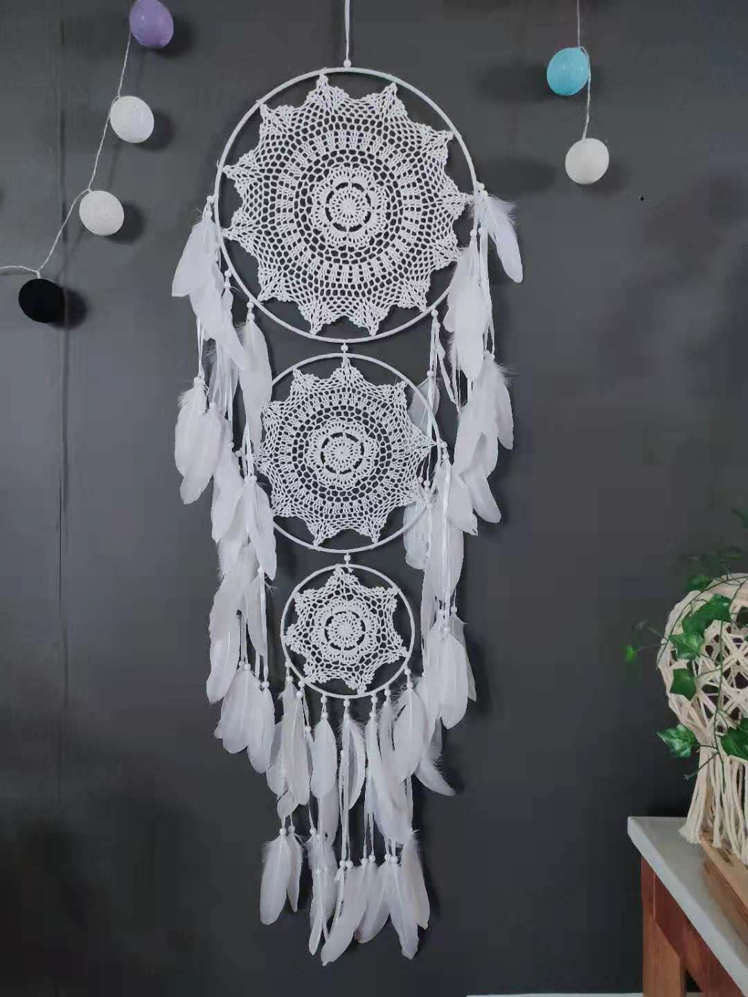 Three-Ring Dream Catcher Wall Decor for Boho Rooms