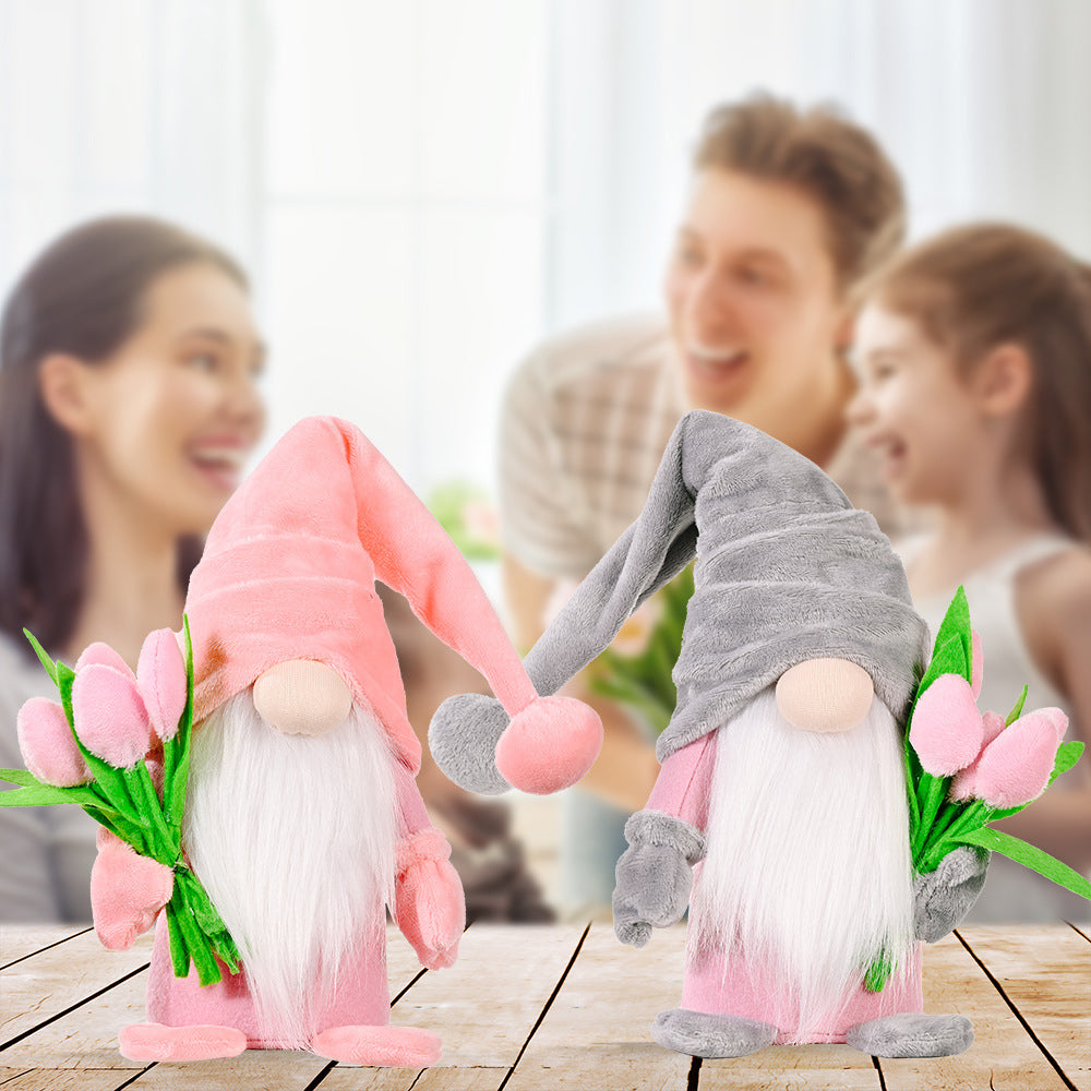 Tulip Gnome Doll Pair for Cheerful Spring Home Decor