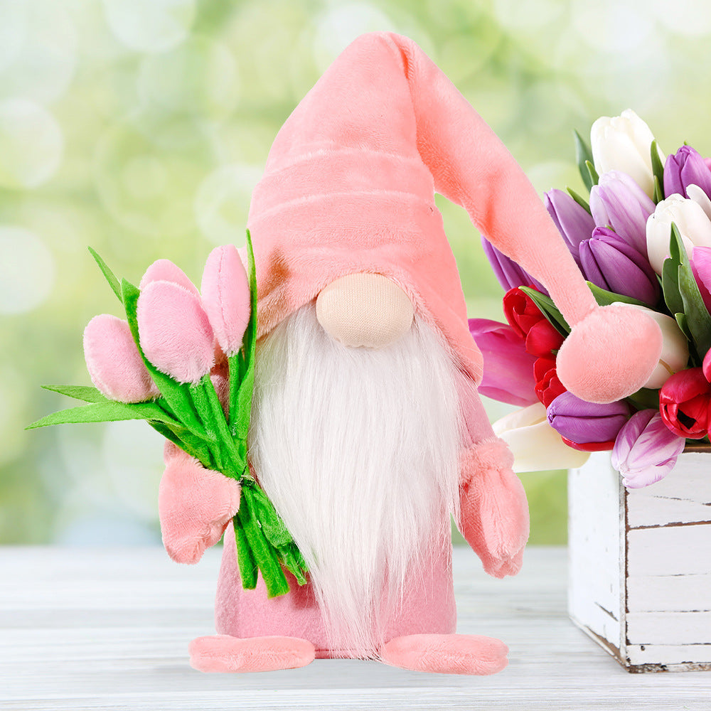 Tulip Gnome Doll Pair for Cheerful Spring Home Decor