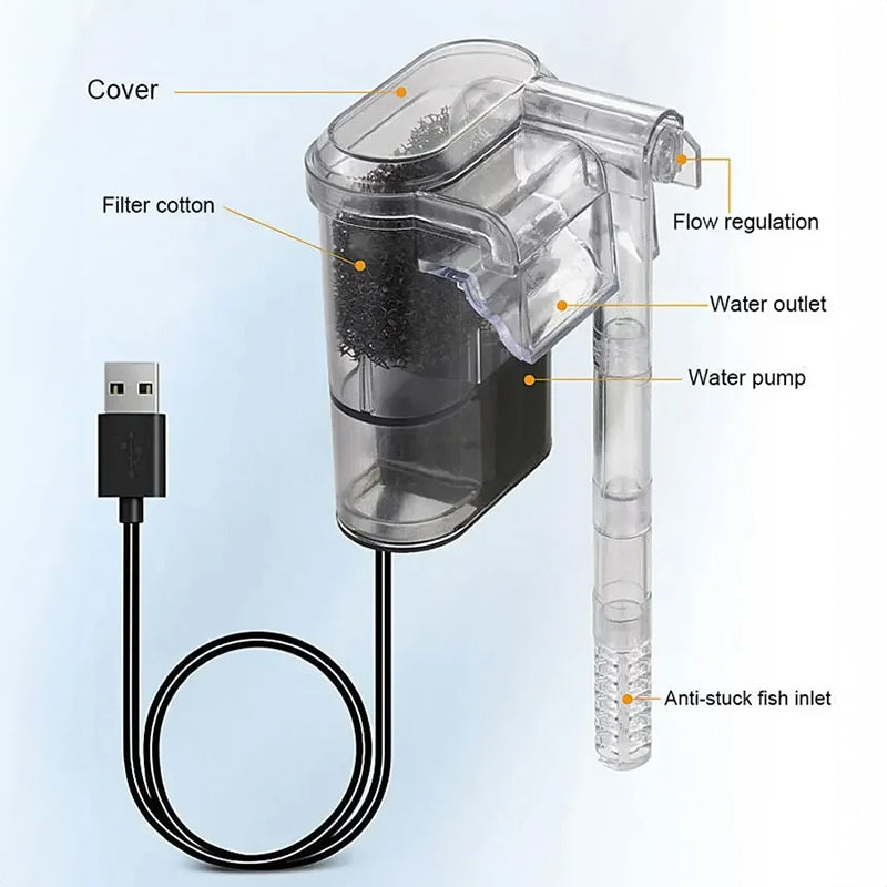 Mini Aquarium Filter – 250L/H USB Hanging Filter
