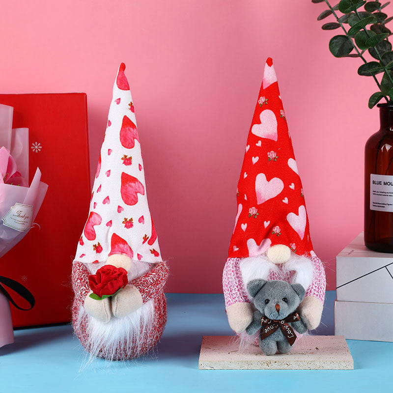 Light-Up Valentine Gnome Gift With Teddy Bear & Rose
