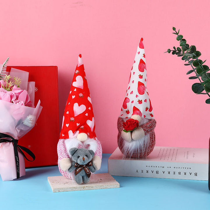 Light-Up Valentine Gnome Gift With Teddy Bear & Rose