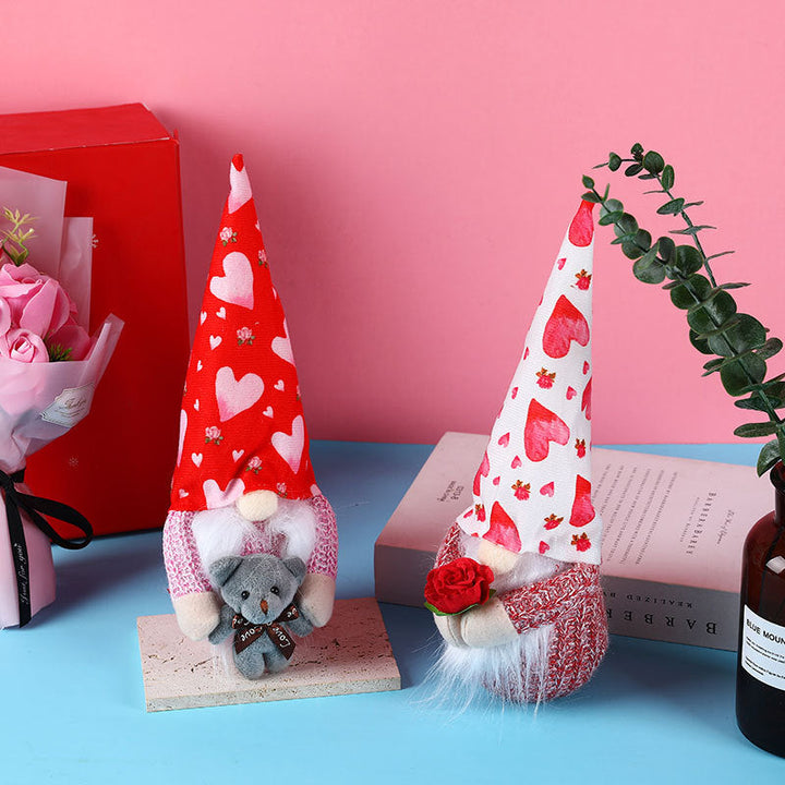 Light-Up Valentine Gnome Gift With Teddy Bear & Rose