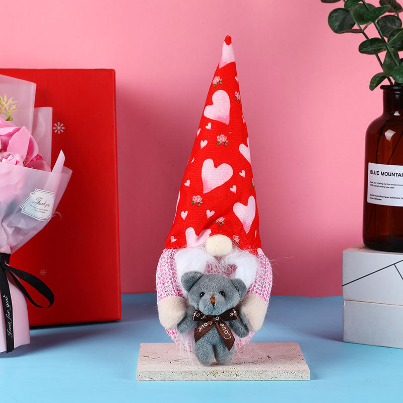 Light-Up Valentine Gnome Gift With Teddy Bear & Rose